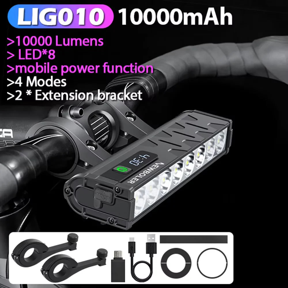 NEWBOLER Bicycle Front Headlight 10000 Lumen 10000mAh USB Rechargeable MTB Road - EXPROTAS