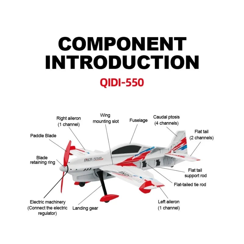 QIDI-550 3D RC Airplane 500mm Wingspan One-Key Hanging Stunt with 6-Axis Gyro Wind Resistant Flight Control RTF Aircraft-EXPROTAS