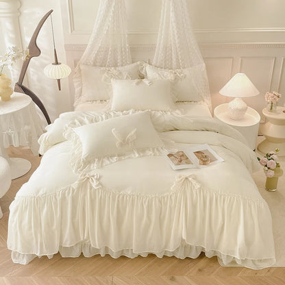 3pcs Ruffle Duvet Cover Bedding Set with Pillowcases for Bedroom