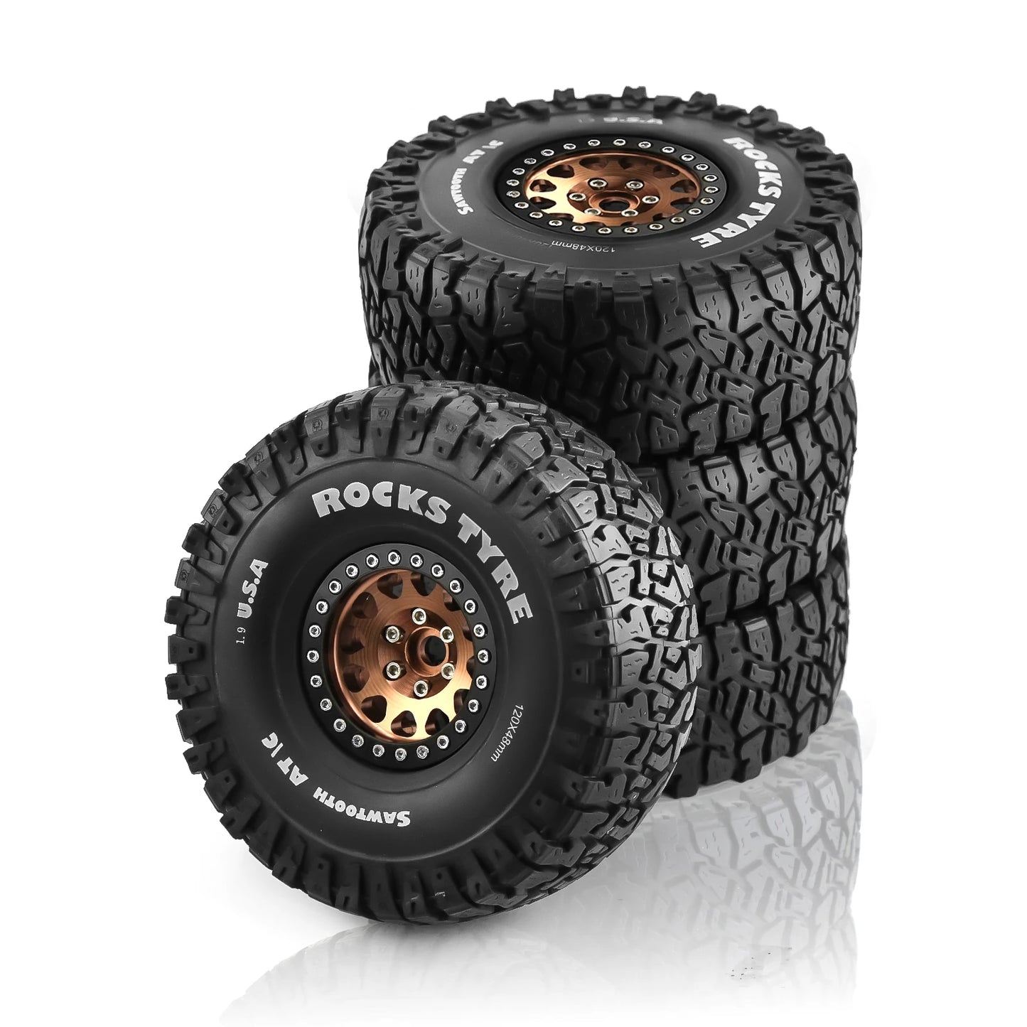 4PCS 1.9 Inch Beadlock Wheel Rims & Rubber Tire for 1/10 RC Rock Crawler Axial SCX10 RR10 AX10 Wraith 90048 90018 KM2-EXPROTAS