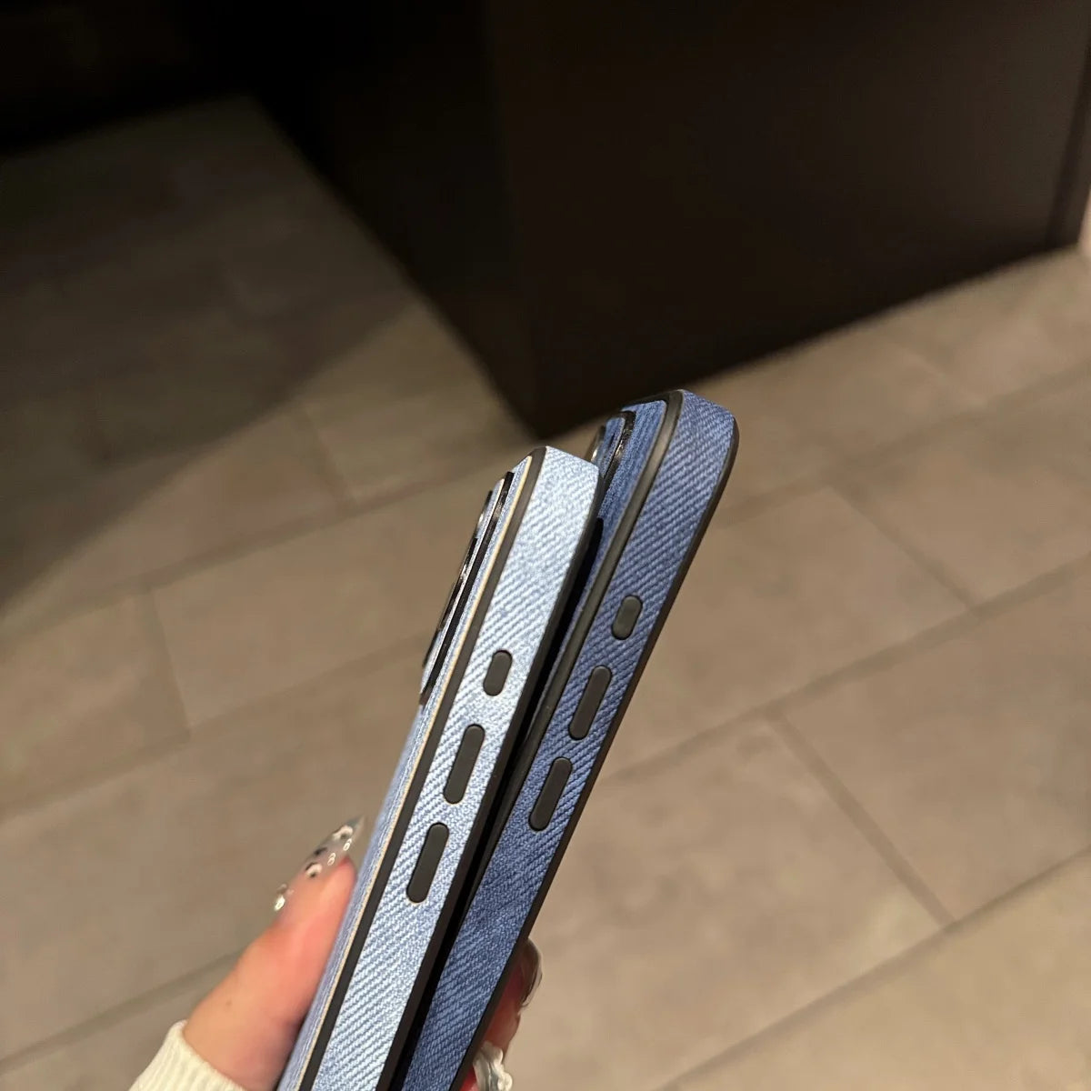 Washed Leather Fabric Phone Case for iPhone 11-17 Air Pro Max Lens Protection