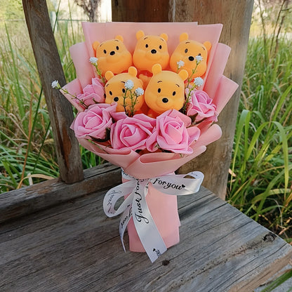 Pooh Bear Bouquet Plush Doll for Wedding Graduation Birthday Christmas