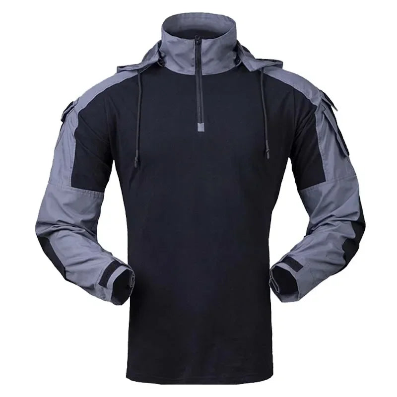 Tactical Combat Shirt 1/4 Zip Long Sleeve Men Camo Cotton Ripstop Military Top