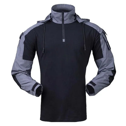 Tactical Combat Shirt 1/4 Zip Long Sleeve Men Camo Cotton Ripstop Military Top