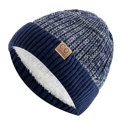 Unisex Two-tone Winter Hats Fur Lined Warm Beanie Cap for Men Women