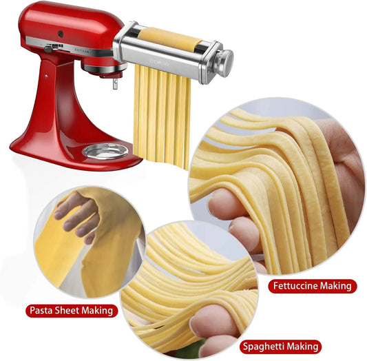 Pasta Attachment for KitchenAid Mixer, Pasta Sheet Roller, Spaghetti Fettuccine Cutter,Stainless Noodle Fit All KitchenAid Chef-EXPROTAS