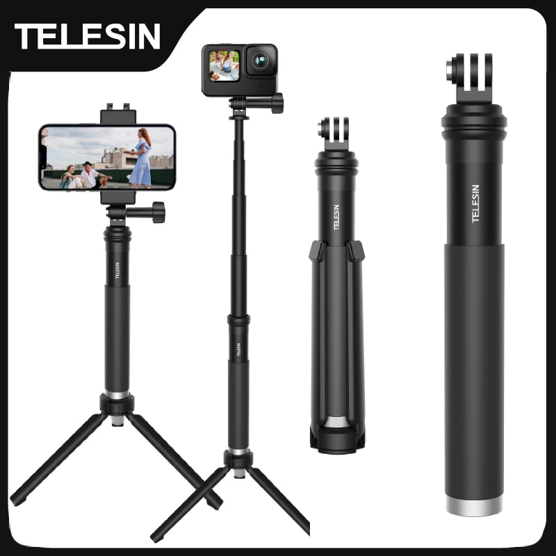 TELESIN 0.9M Aluminum Selfie Stick Monopod Tripod for GoPro Hero 12-6, Insta360, DJI, Phone