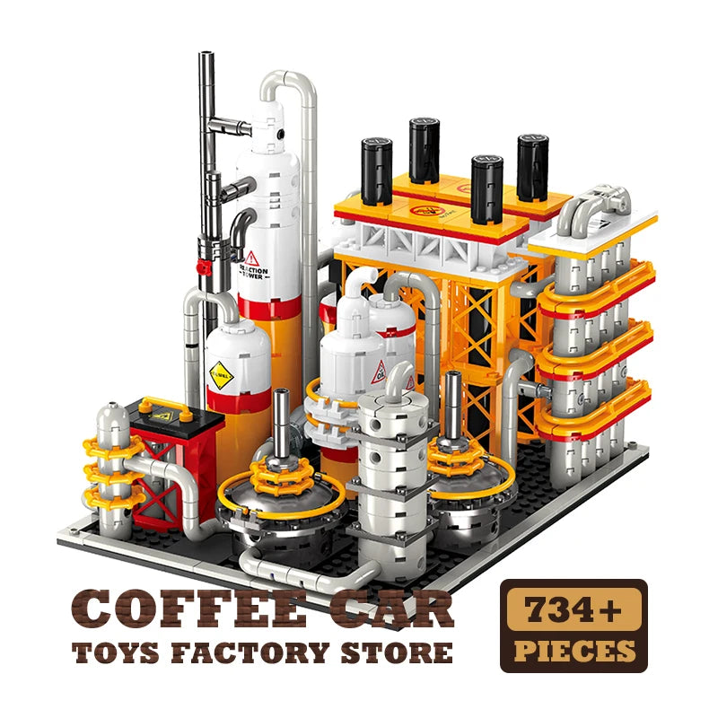 City Street View Industrial Factory Building Blocks Oil Pump MOC Plant Model Toy Gift