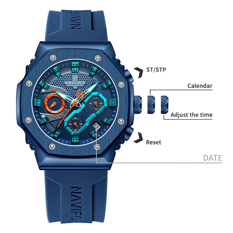 NAVIFORCE Fashion Couple Watches Casual Original Sport Silicone Strap Wristwatch for Lovers Auto Date Display Quartz Chronograph-EXPROTAS
