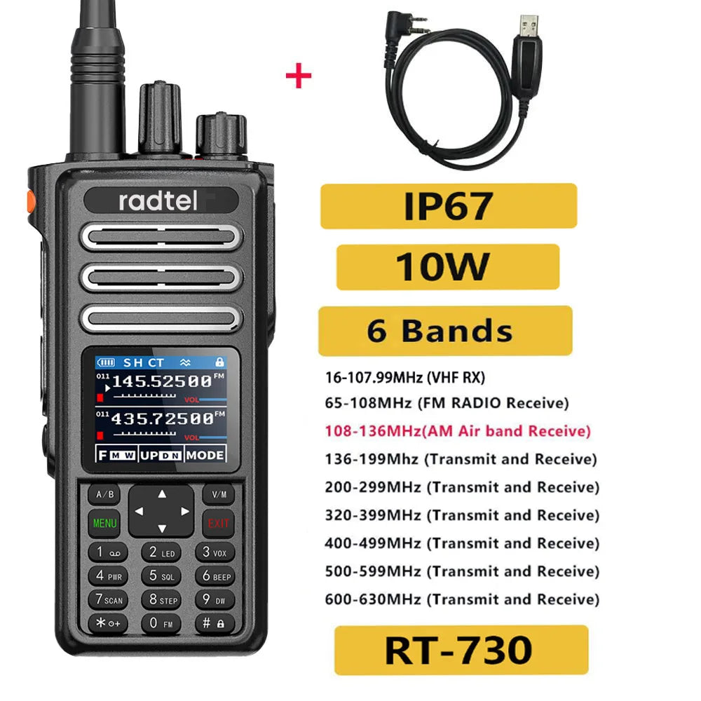 Radtel RT-730 10w Air Band Walkie Talkie Full Band Amateur Ham 199CH  HT USB-C Battery NOAA FM AM UHF VHF Satcom-EXPROTAS