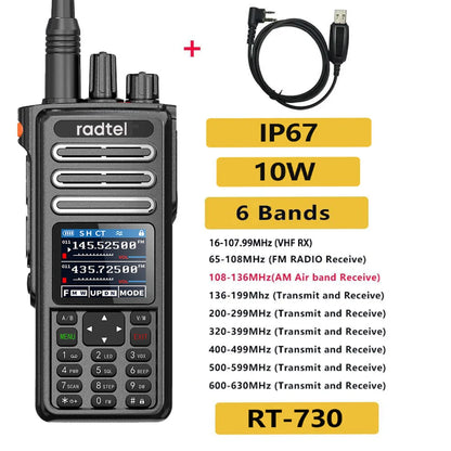 Radtel RT-730 10w Air Band Walkie Talkie Full Band Amateur Ham 199CH  HT USB-C Battery NOAA FM AM UHF VHF Satcom-EXPROTAS