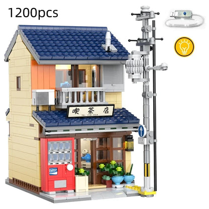 Cada LED City Japanese Street View Bricks Shop LED Japanese Steamed Bun House Architecture Building Blocks Summer Cafe Toys-EXPROTAS