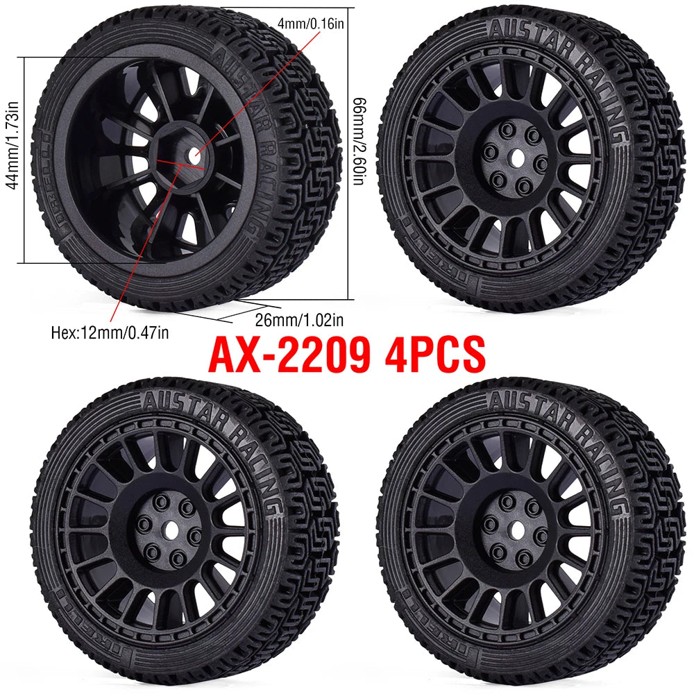 1/10 RC Wheels & Tires Set 12mm Hex On-Road Drift/Rally for Tamiya TT-02 Compatible Chassis
