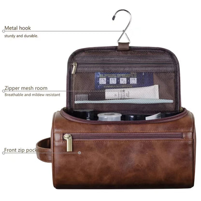 Leather Toiletry Bag Men Women Dopp Travel Hanging Large Cosmetic Wash Bags
