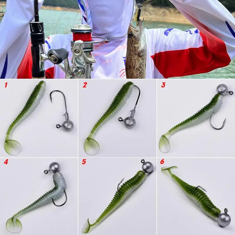15PC Soft Fishing Lures with Jig Head Hook for Freshwater & Saltwater Bait