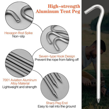 10pcs Aluminum Tent Stakes Pegs with Hooks Light Ground Pegs for Camping Tarp