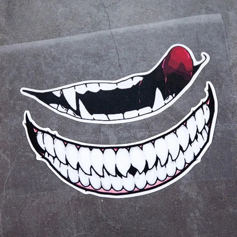 1pc Evil Teeth and Tongue Motorcycle Helmet Fuel Tank Stickers Racing Body Window Funny Decoration Universal Vinyl Decals-EXPROTAS