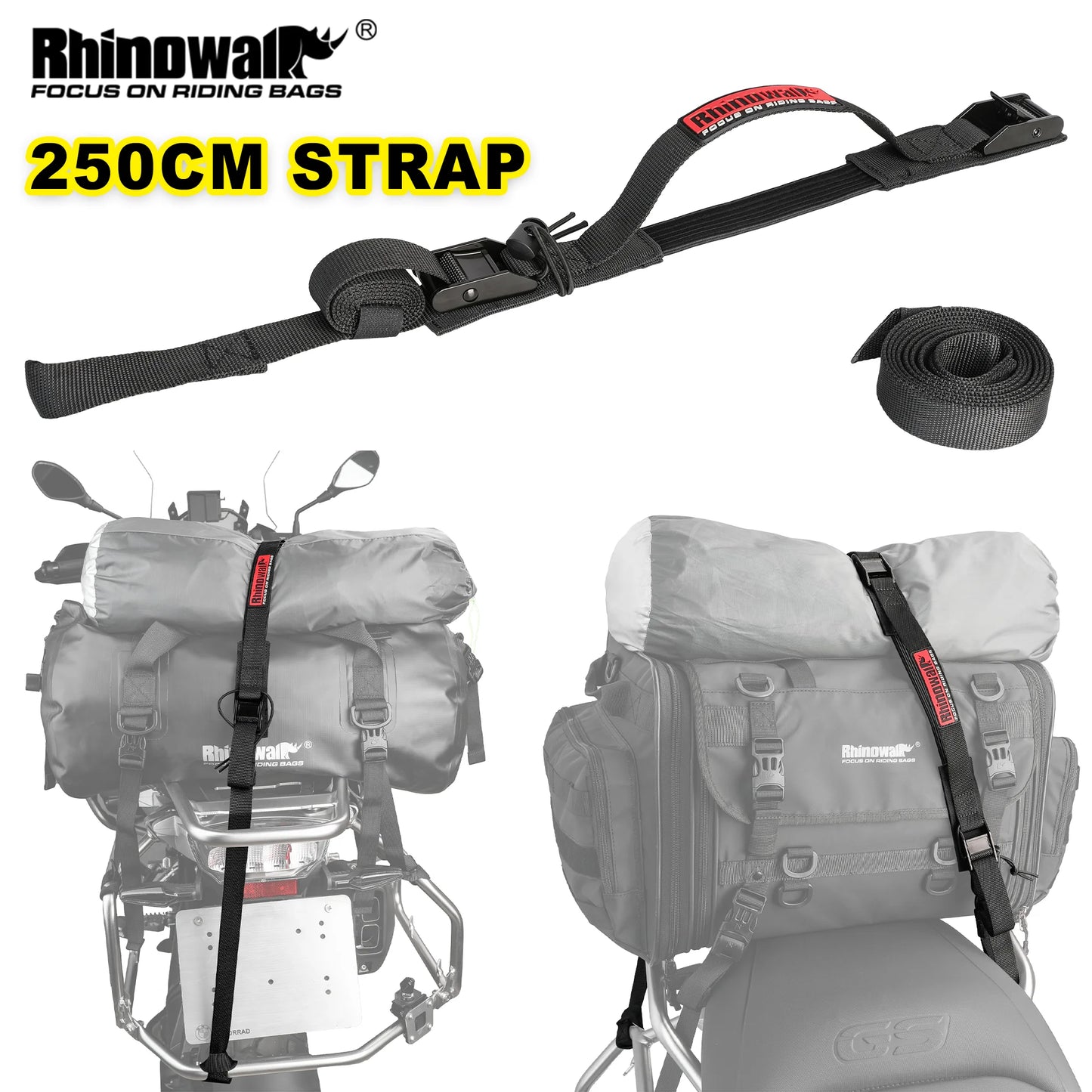 Motorcycle Tie-Down Strap Rhinowalk 2.5m Cam Buckle Cargo Luggage Belt
