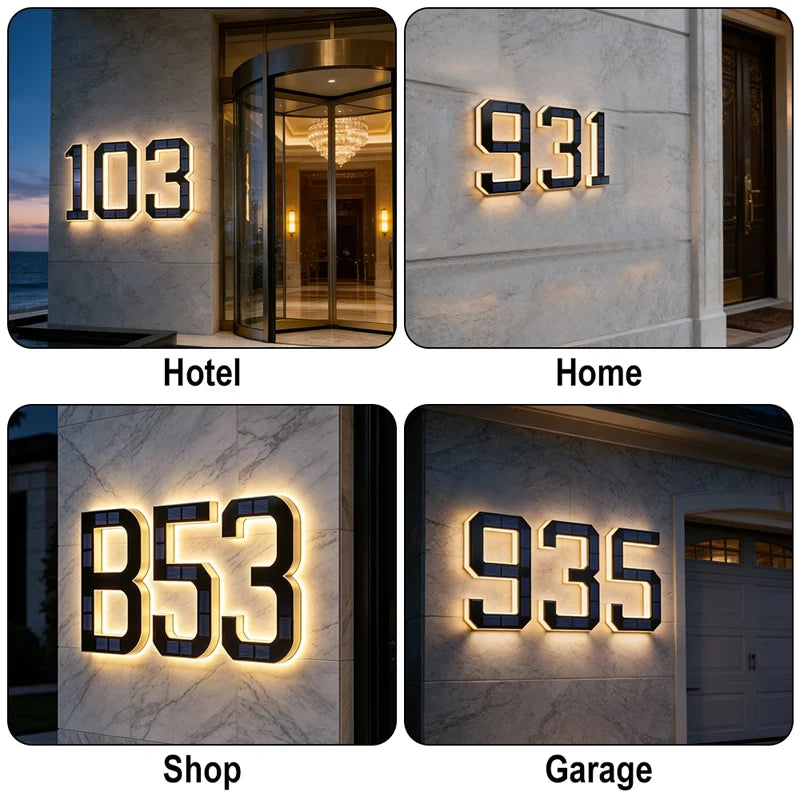 Solar House Number Light LED Address Plaque Sign for Door Wall Outdoor