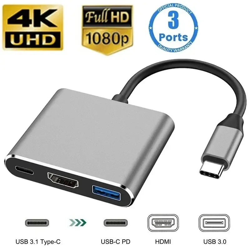 4K HDMI Adapter USB C Hub 8In1 with RJ45 SD TF Card Reader PD Charge