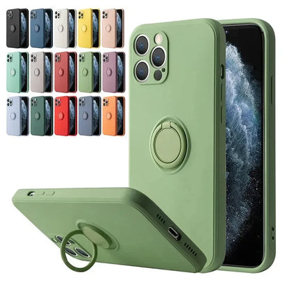 Magnetic Ring Silicone Phone Case for iPhone 11-17 Pro Max Plus Mini XR