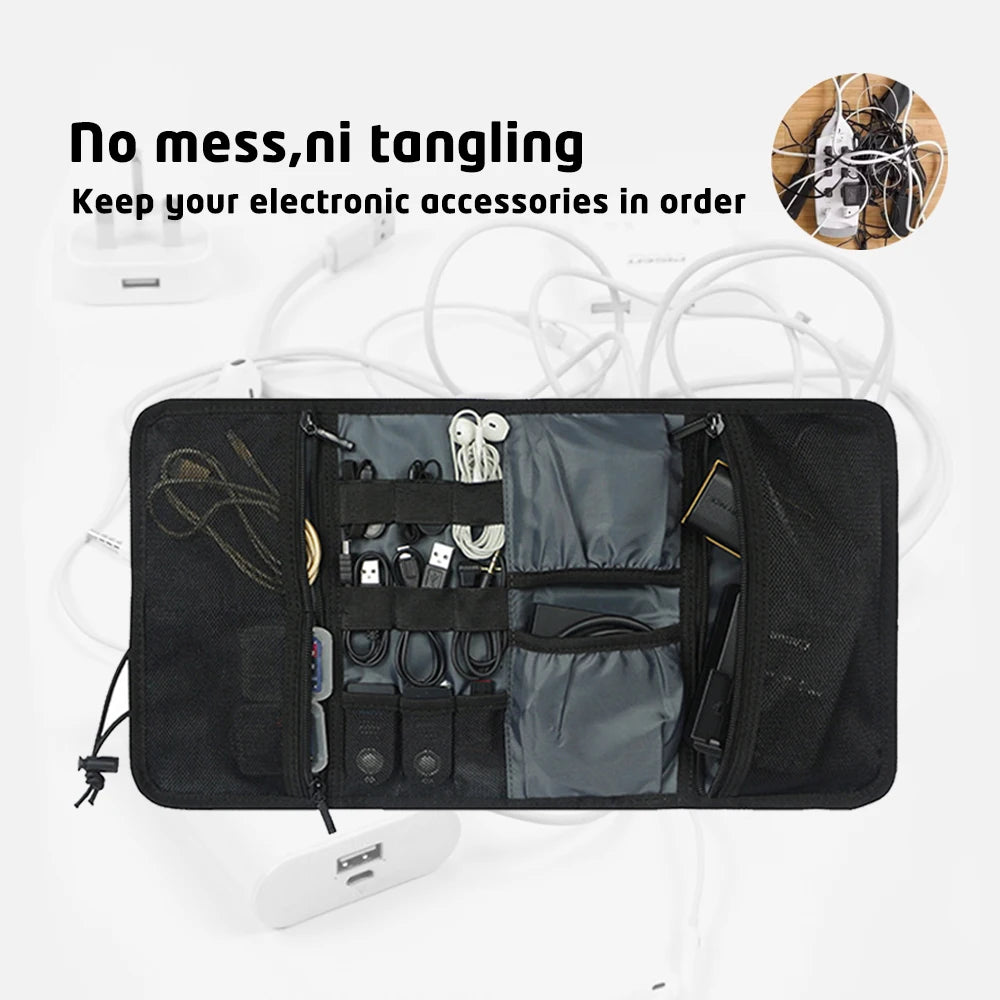 Electronic Organizer Cord Pouch, Travel Cable Charger Phone Accessories Bag Organizer Roll up Tech Carrying Case for USB Cables-EXPROTAS