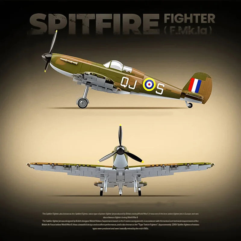 WW2 Fighter Plane Building Blocks Spitfire Yak-1B P-51 La-7 Bf-109E Set