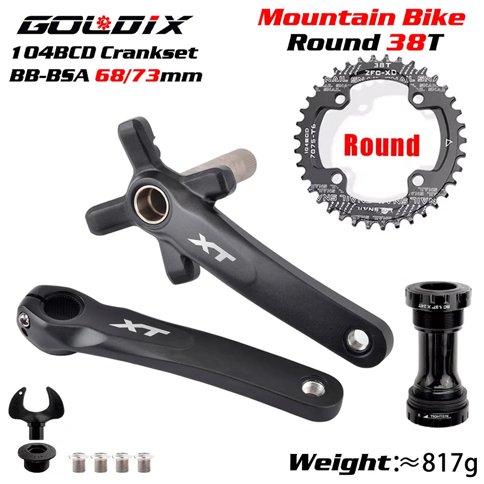 XT Bicycle Crankset 104BCD MTB Bike Crank Chainring Bike 170mm 175mm Black Round Oval 32T 34T 36T 38T Aluminum Alloy with Bottom-EXPROTAS