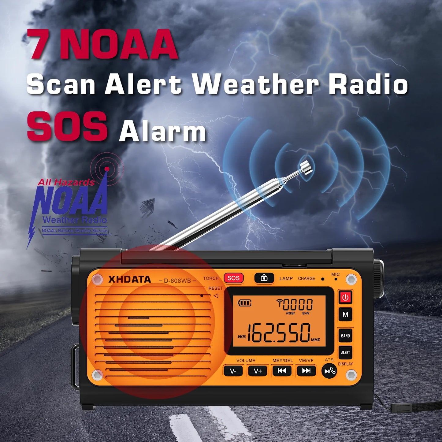XHDATA D-608WB Emergency Radio | Crank, NOAA, Bluetooth, Speaker, Flashlight