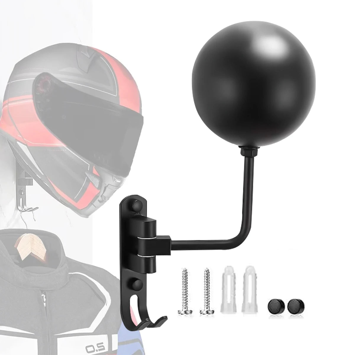 180° Rotating Wall Mounted Helmet Rack for Motorcycle Bicycle Gear Storage