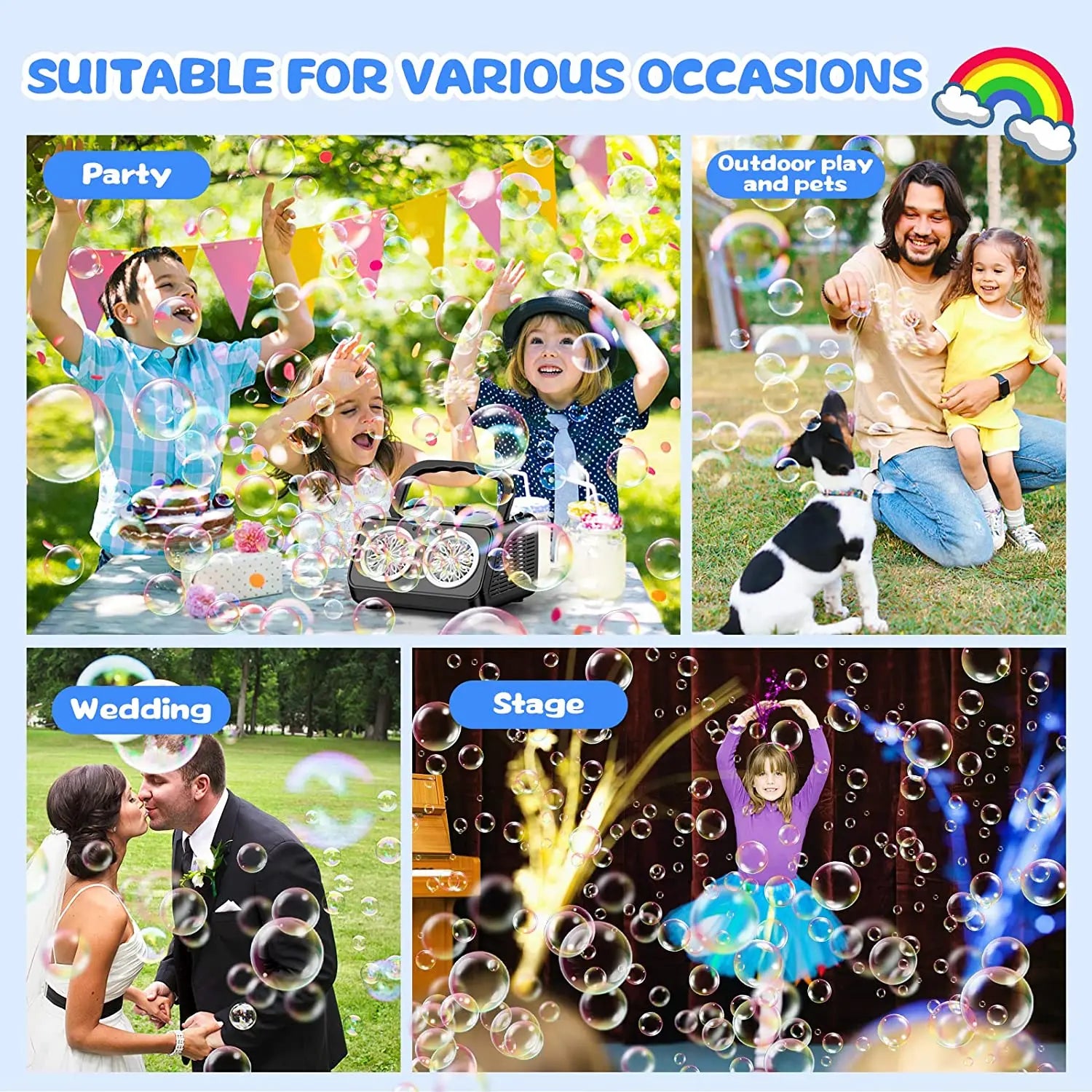 Automatic Bubble Machine Upgrade Bubble Blower with 2 Fans,50000+ Bubbles Per Minute Bubbles for Kids Portable Bubble Maker-EXPROTAS