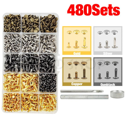 240Pcs Double Cap Rivets Studs Metal for Leather Craft Bag Repair