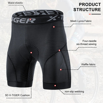 X-TIGER Men’s 5D Gel Cycling Underwear Shorts Shockproof MTB Road Bike Liner