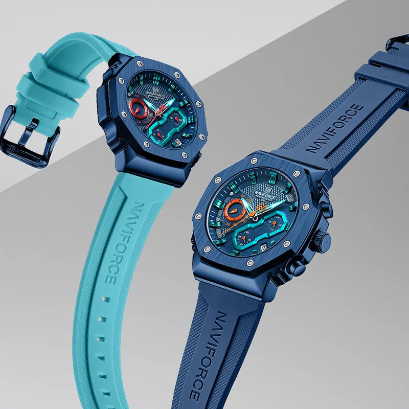 NAVIFORCE Fashion Couple Watches Casual Original Sport Silicone Strap Wristwatch for Lovers Auto Date Display Quartz Chronograph-EXPROTAS
