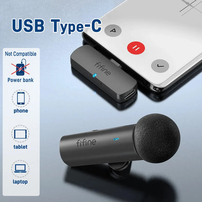 FIFINE M6 Wireless Lavalier Microphone Type-C Mini Mic for Phone Tablet Laptop Live Stream Vlog Interview