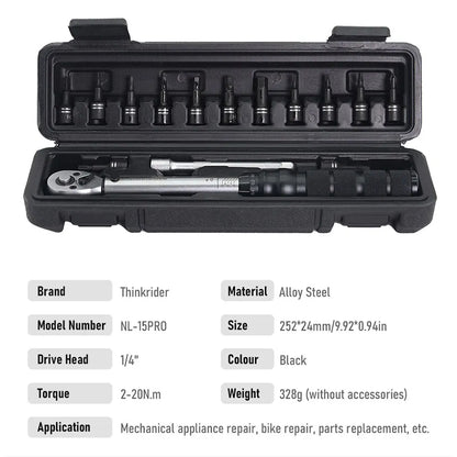 ThinkRider Professional NL-15 PRO Bicycle Bike Torque Wrench 2-20N·m Allen Key Tool Socket Spanner Set Kit-EXPROTAS
