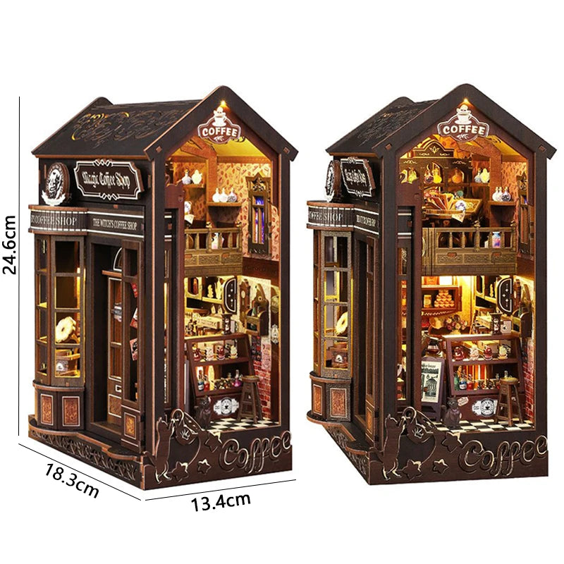 DIY Wooden Book Nook Mini Dollhouse 3D Puzzle Kit Bookshelf Insert Decor Gift - EXPROTAS