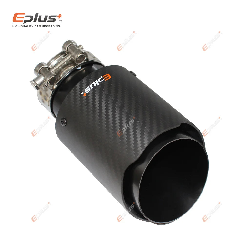 EPLUS Matte Carbon Fiber Exhaust Tip Black Stainless Straight for Akrapovic