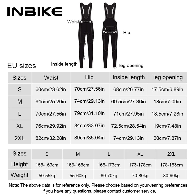 Thermal Fleece Cycling Bib Tights INBIKE Mens 3D Padded Winter MTB Road