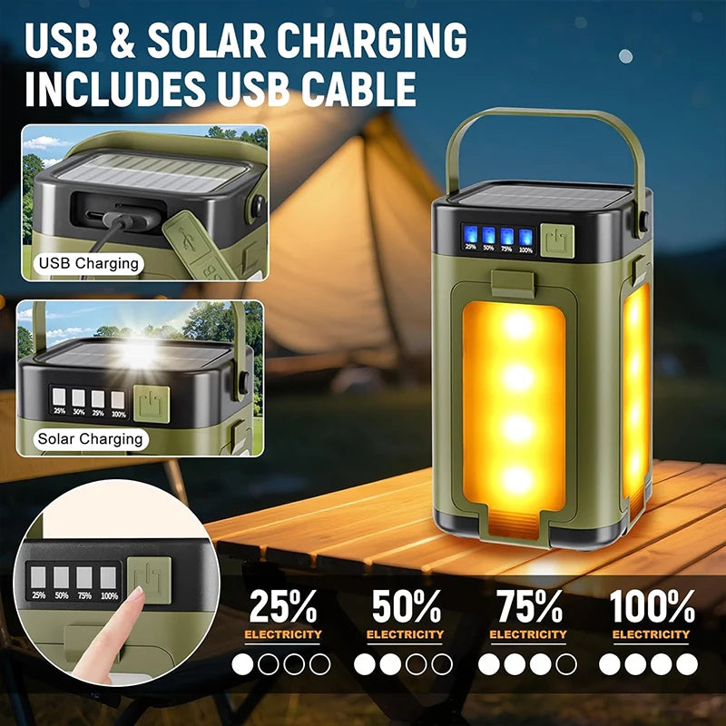 Camping Light Portable Solar Lantern USB Rechargeable LED Tent Lamp 2000mAh
