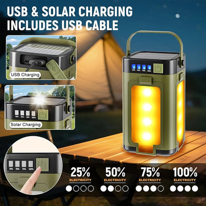 Camping Light Portable Solar Lantern USB Rechargeable LED Tent Lamp 2000mAh