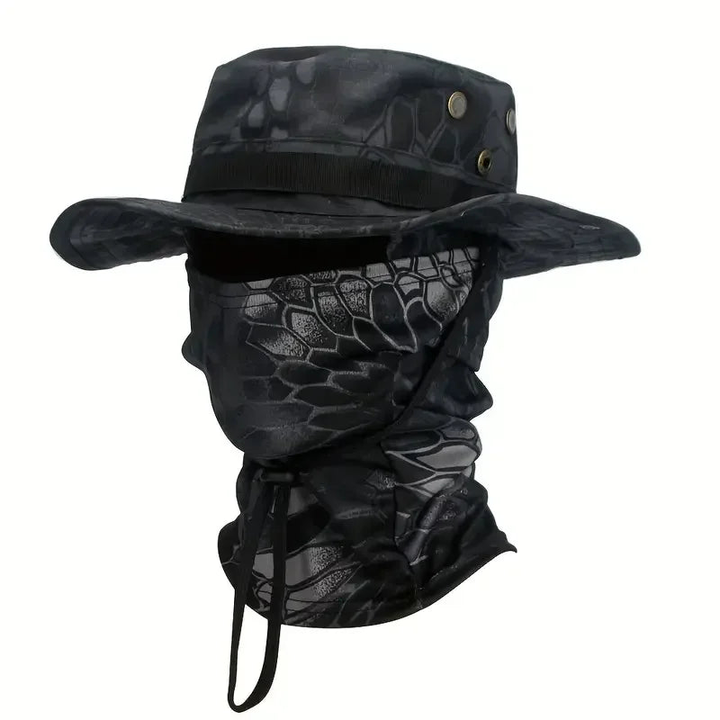 Wide Brim Boonie Hat with Balaclava Mask for Outdoor Fishing Hiking