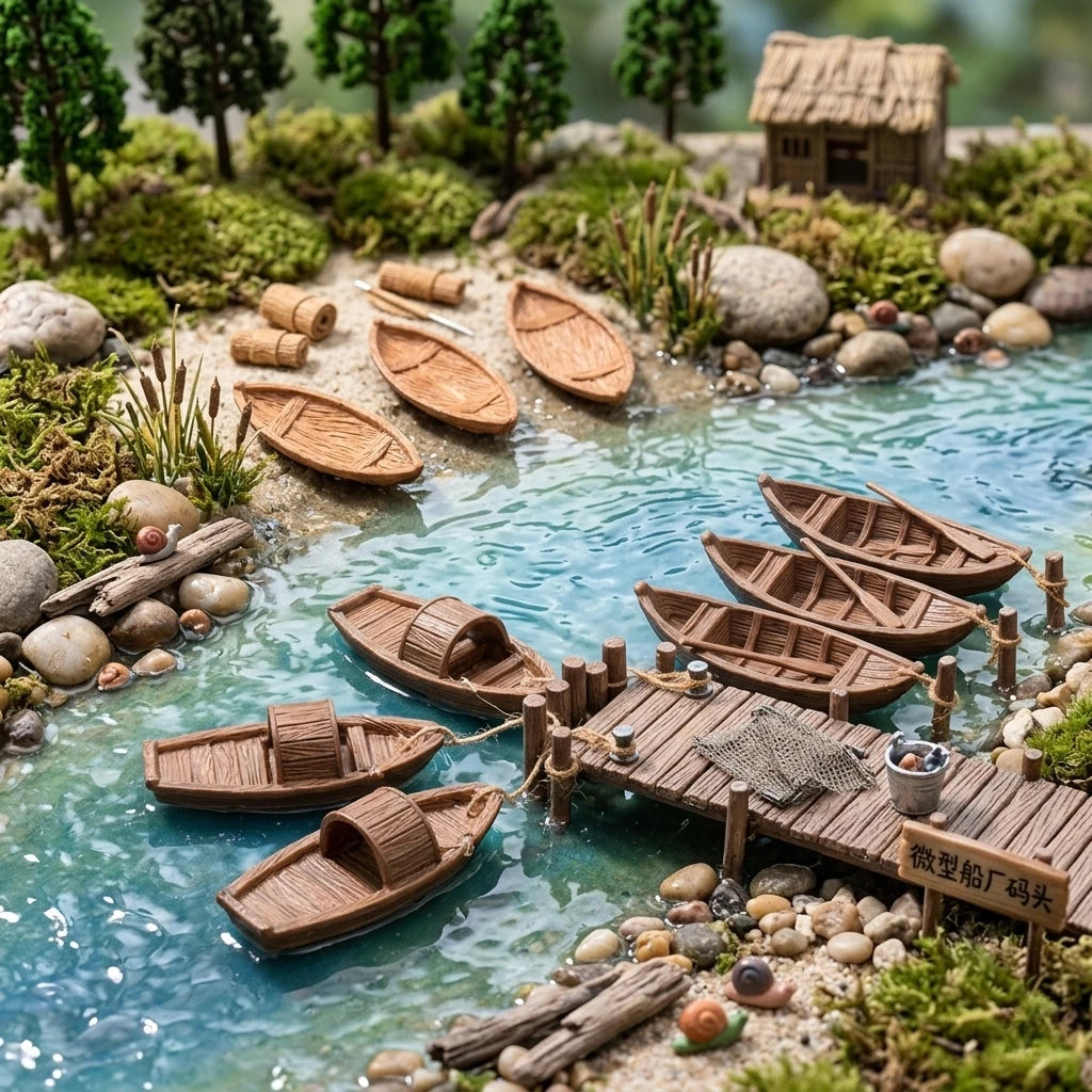9Pcs Miniature Boat Figurines for Garden Sand Tray Decor