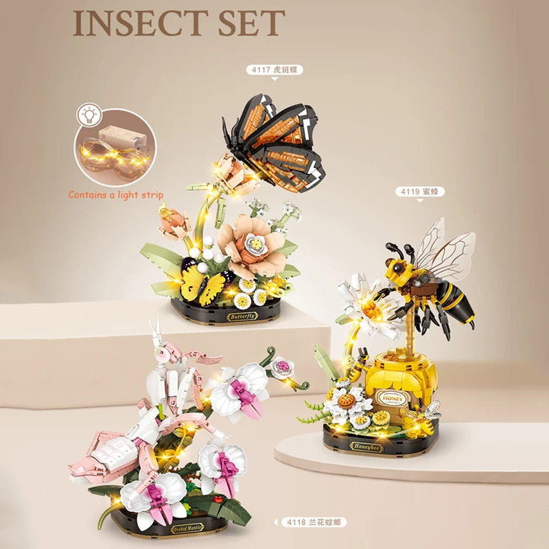 Foldable Mini Insect Everlasting Flower House Building Blocks Ornament Gift