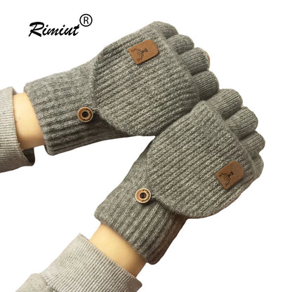 Knitted Fingerless Gloves Winter Warm Thermal Mittens for Men Women