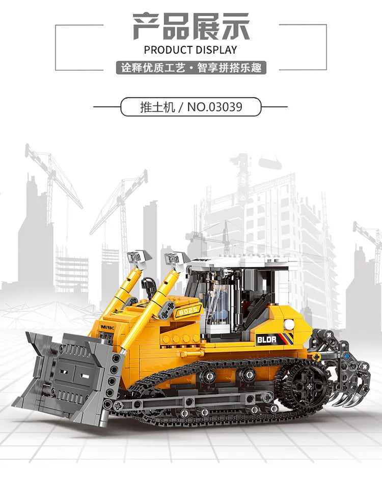 MOC Engineering Vehicle Building Blocks Wheel Loader Crane Bulldozer Truck Set