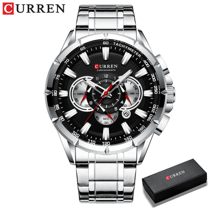 Stainless Steel Curren Mens Quartz Watch Luminous Waterproof Big Dial