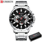Stainless Steel Curren Mens Quartz Watch Luminous Waterproof Big Dial