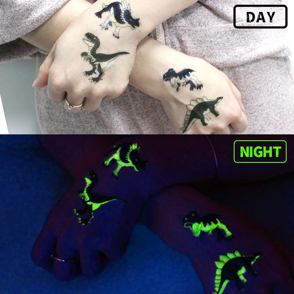 10 Sheets Luminous Dinosaur Temporary Tattoos Waterproof Kids T-Rex Glow
