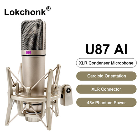 U87 AI XLR Condenser Microphone Professional Cardioid Studio Mic for Recording Podcasting Voice Over Streaming Home Studio-EXPROTAS